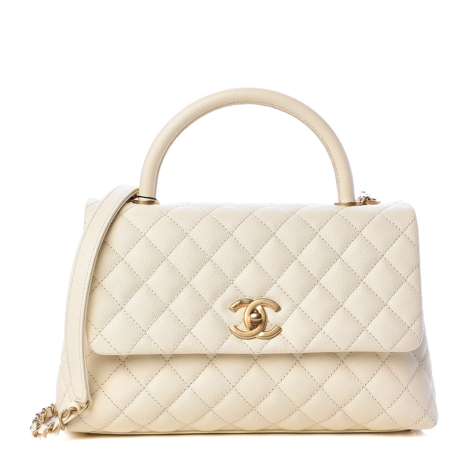 Chanel Caviar Quilted Small Coco Handle Flap White 1 of 10