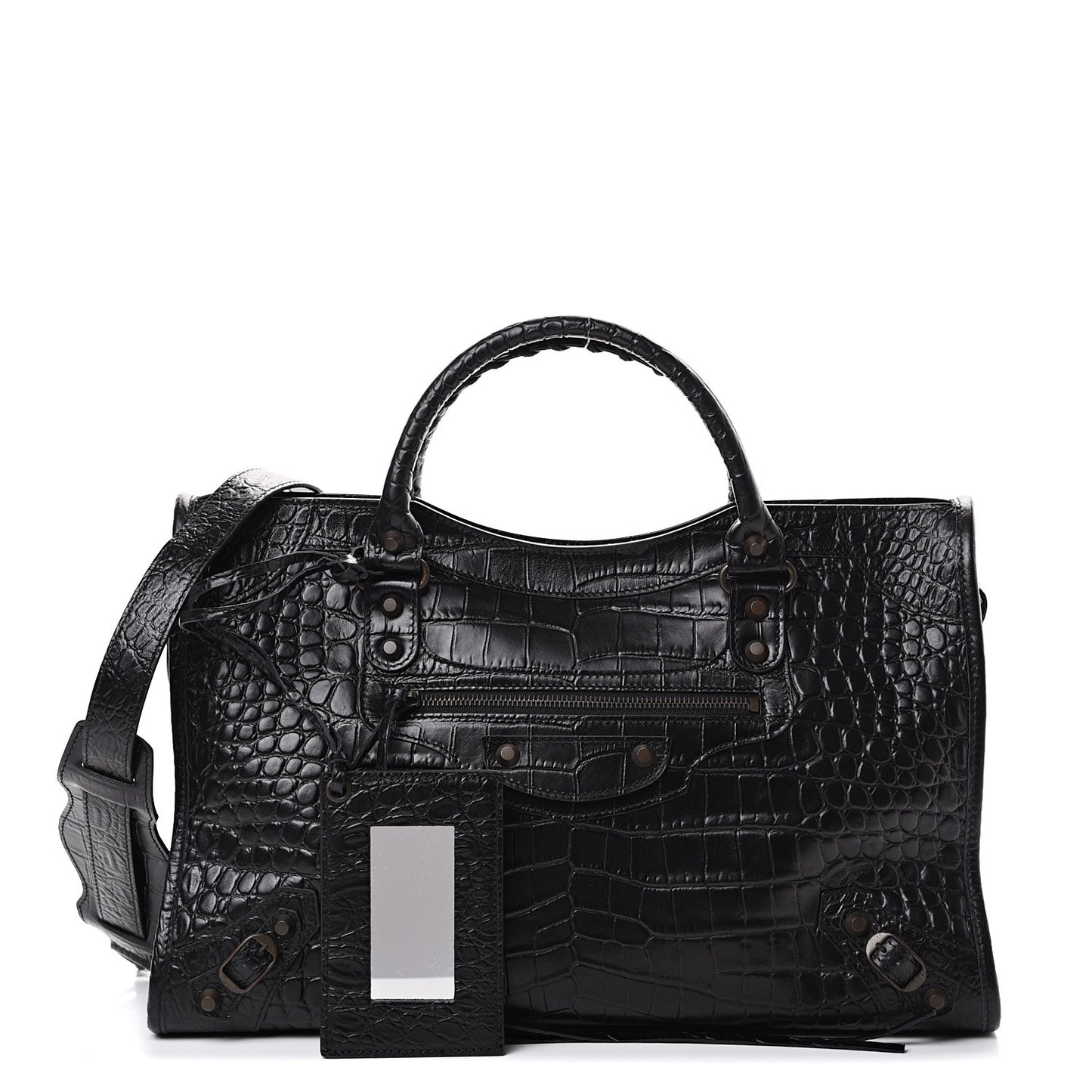 Calfskin Crocodile Embossed Classic Hardware City Black