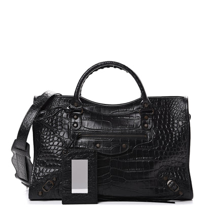 Balenciaga Calfskin Crocodile Embossed Classic Hardware City Black 1 of 9