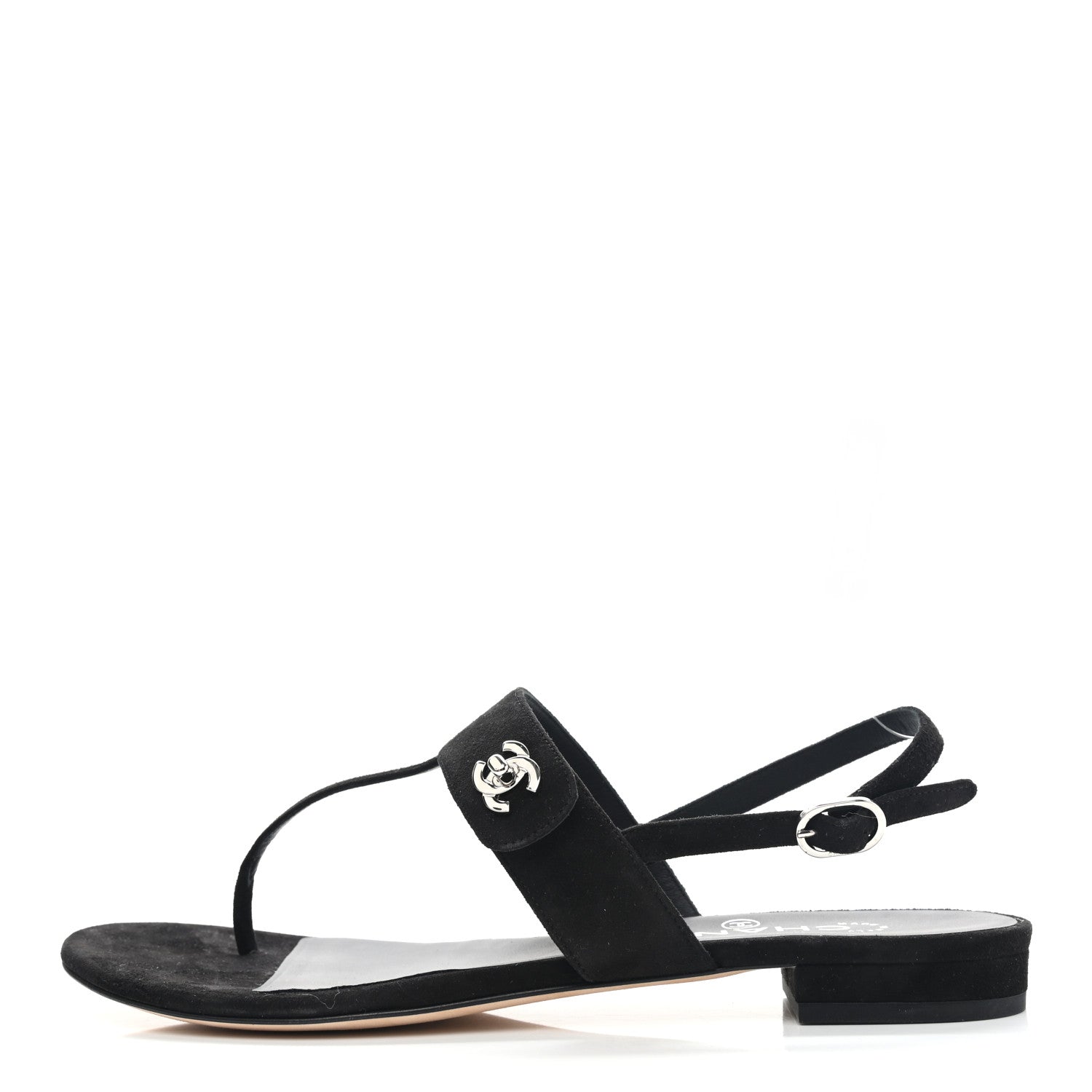 Chanel Suede CC Thong Sandals 38 Black 1 of 9