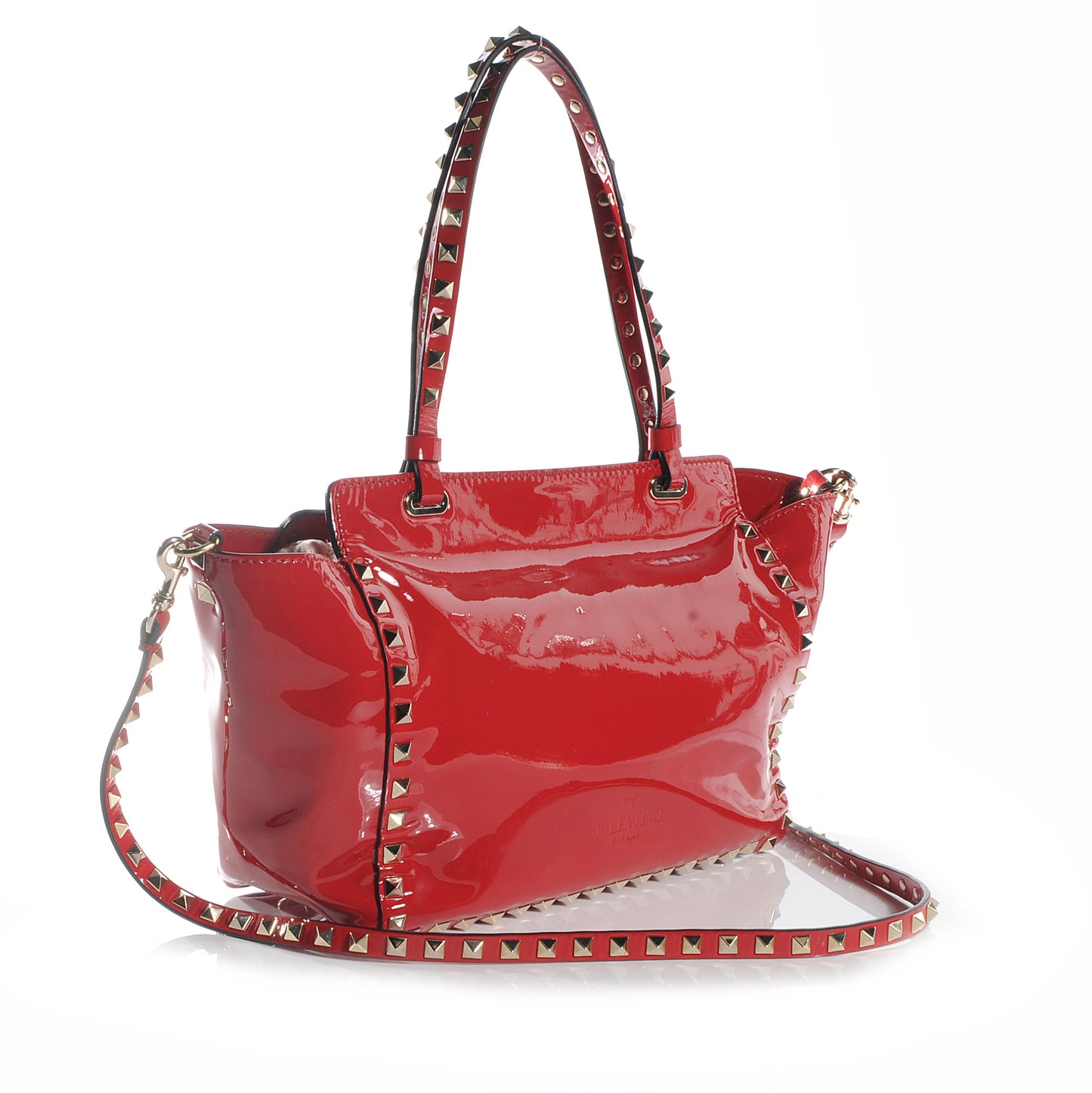 Patent Small Rockstud Tote Rosso Valentino