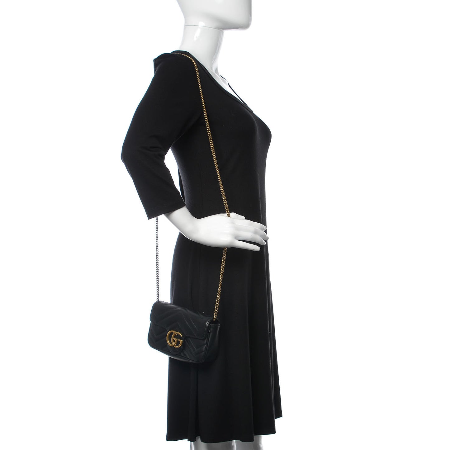 Calfskin Matelasse Super Mini GG Marmont Shoulder Bag Black