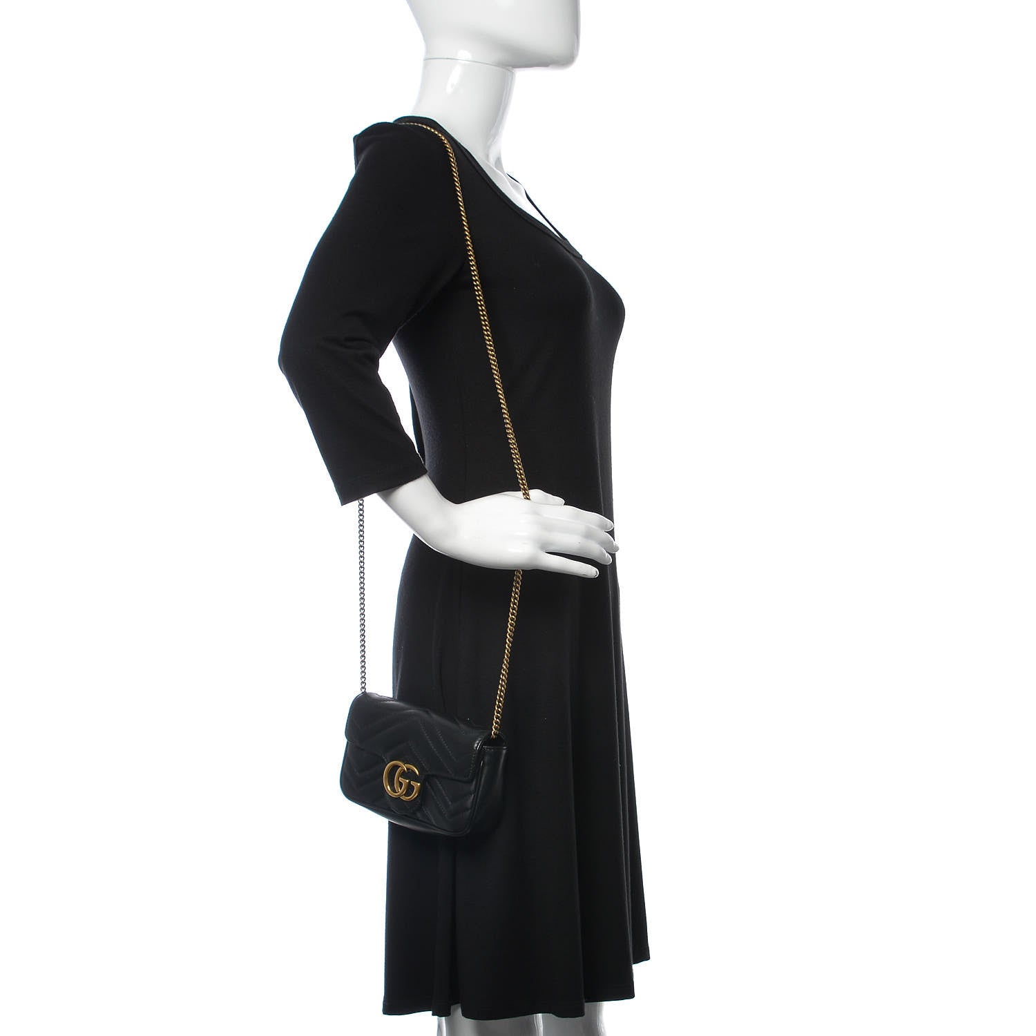 Gucci Calfskin Matelasse Super Mini GG Marmont Shoulder Bag Black 2 of 9