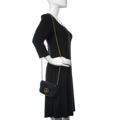 Gucci Calfskin Matelasse Super Mini GG Marmont Shoulder Bag Black 2 of 9