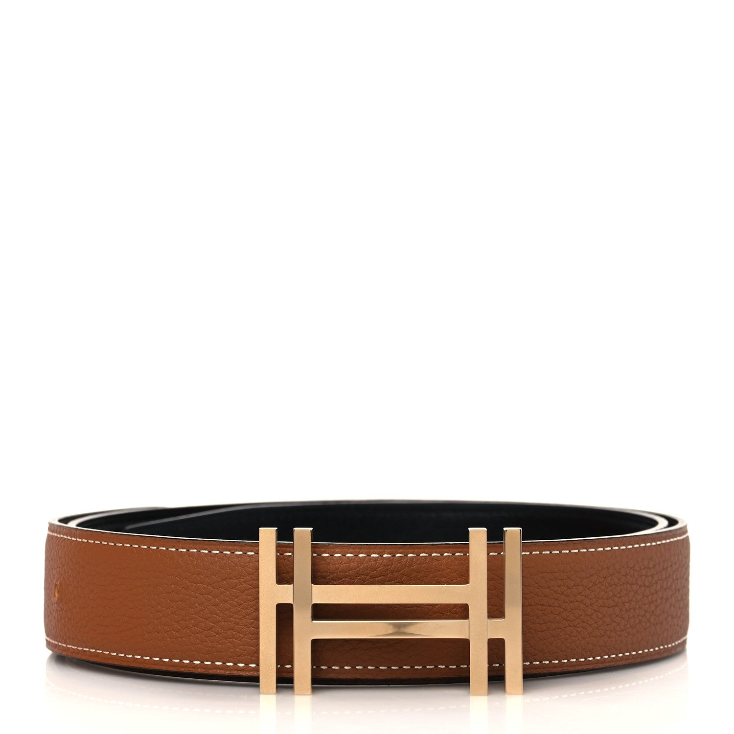 Hermes Box Togo 32mm Au Carre H Belt 85 Black Gold 1 of 7