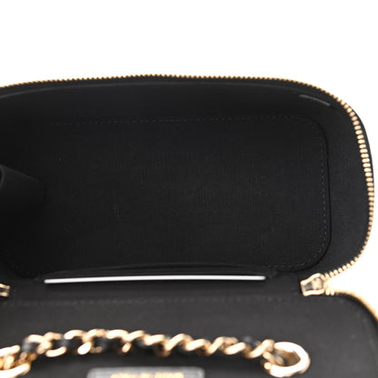 Chanel Lambskin Camellia Embossed Small Vanity Case With Chain Black 5 of 11