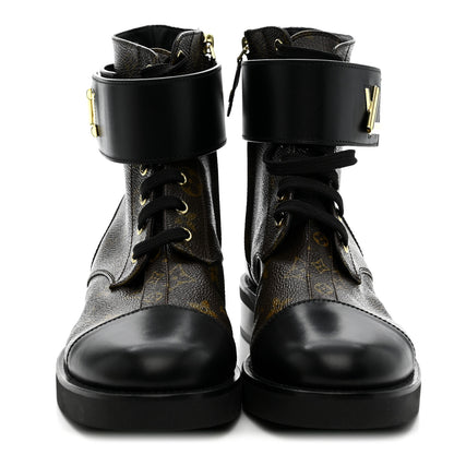 Louis Vuitton Calfskin Monogram Wonderland Flat Ranger Boots 39 Black 3 of 9