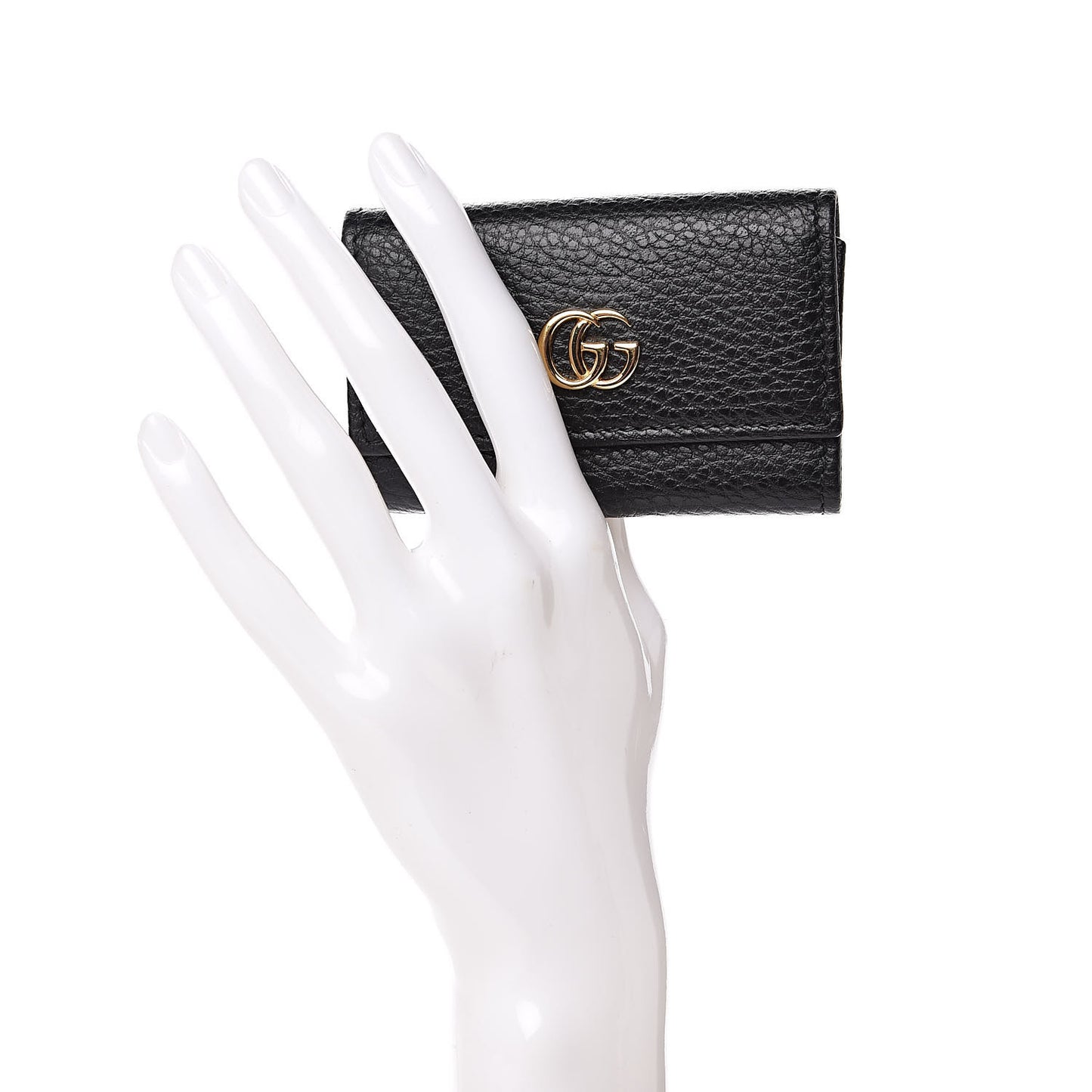 Pebbled Calfskin GG Marmont 6 Key Holder Black