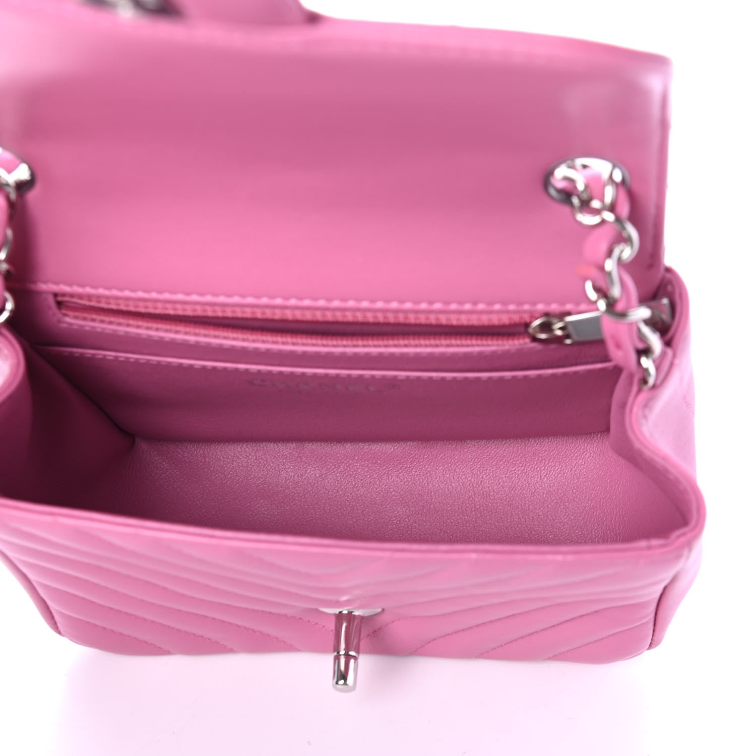 Chanel Lambskin Chevron Quilted Mini Square Flap Pink 4 of 4