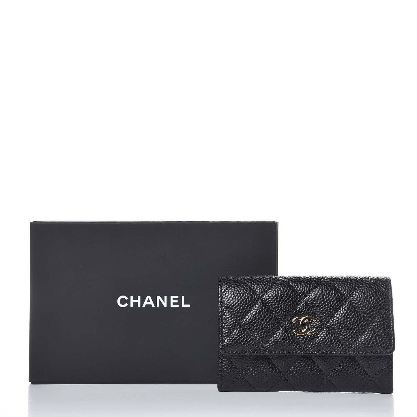 Caviar Quilted Flap Card Holder Black