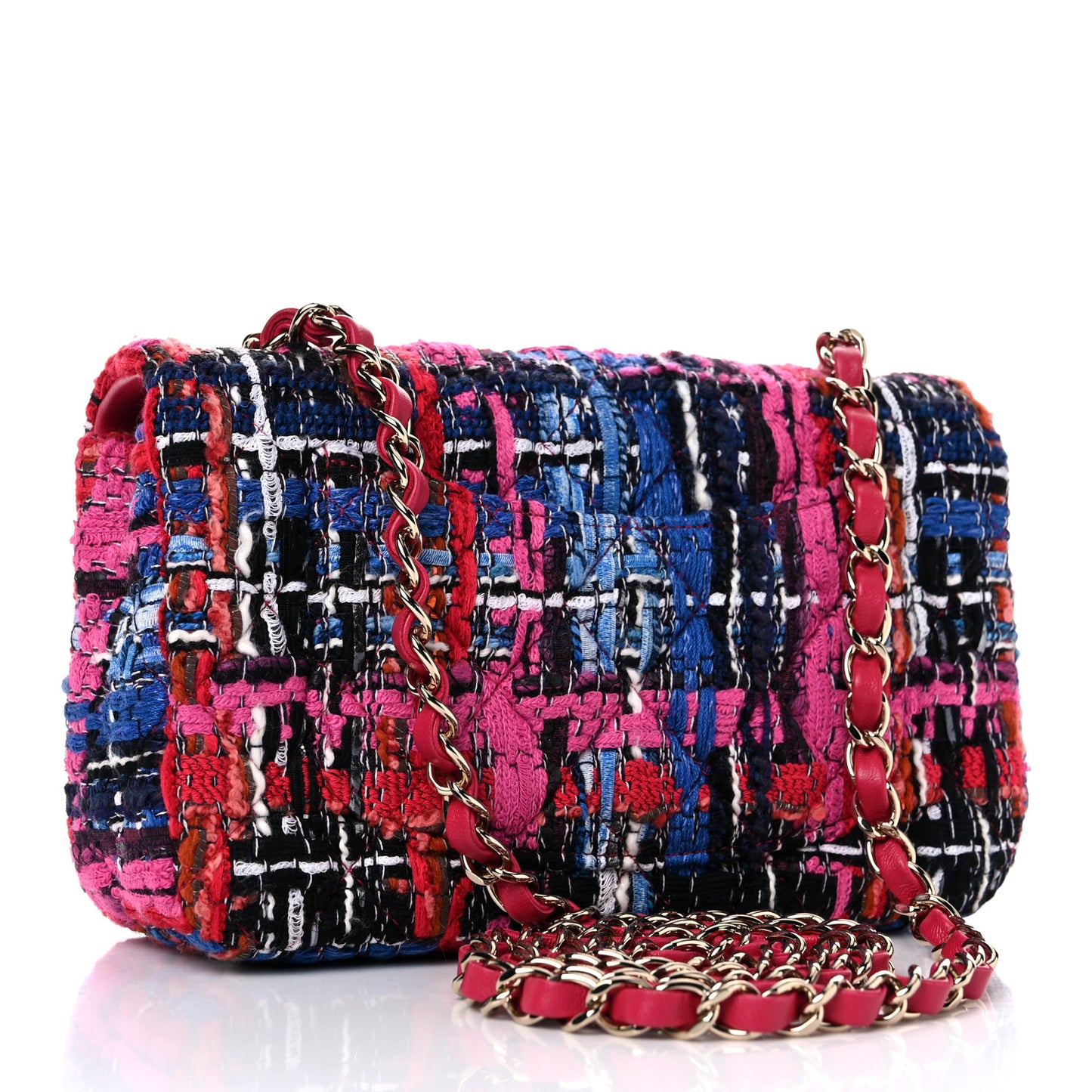 Tweed Quilted Mini Rectangular Flap Red Pink Black