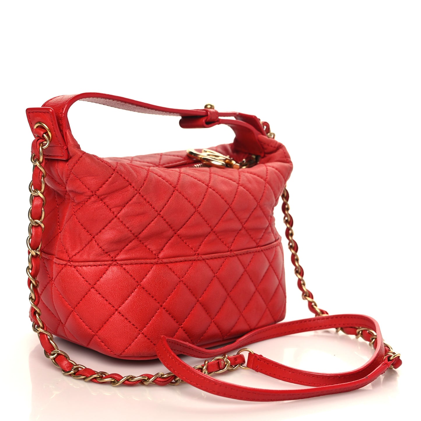 Lambskin Quilted Small Hobo Red