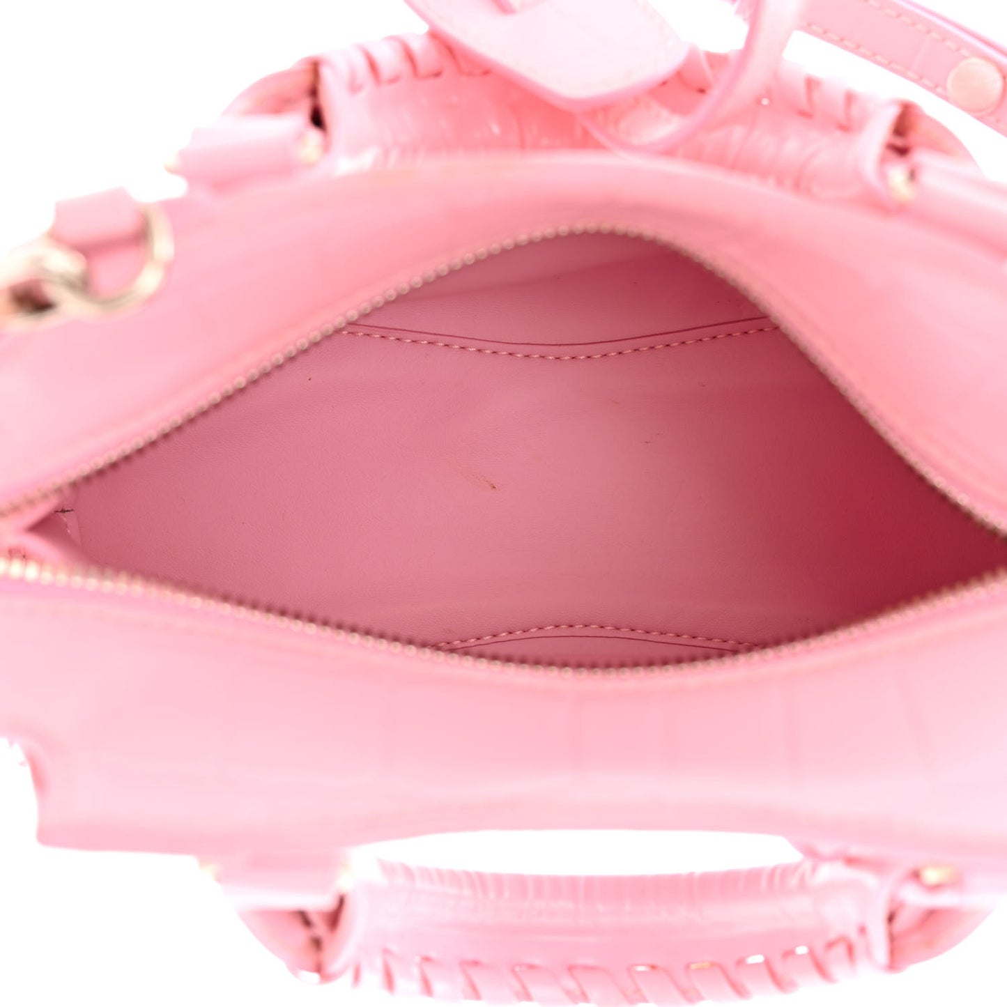 Semi Shiny Calfskin Crocodile Embossed Neo Classic Silver Hardware Mini City Pink