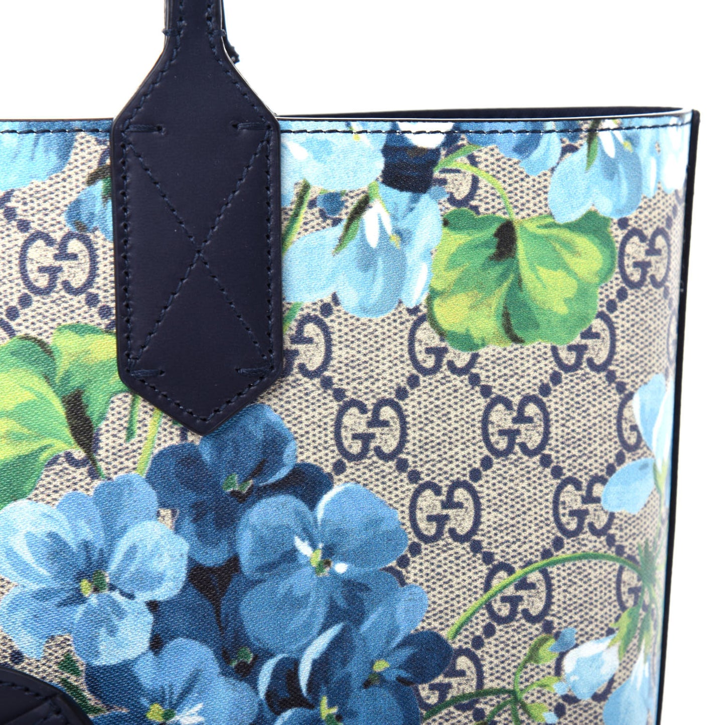 GG Supreme Monogram Blooms Small Reversible Tote Beige Blue Navy