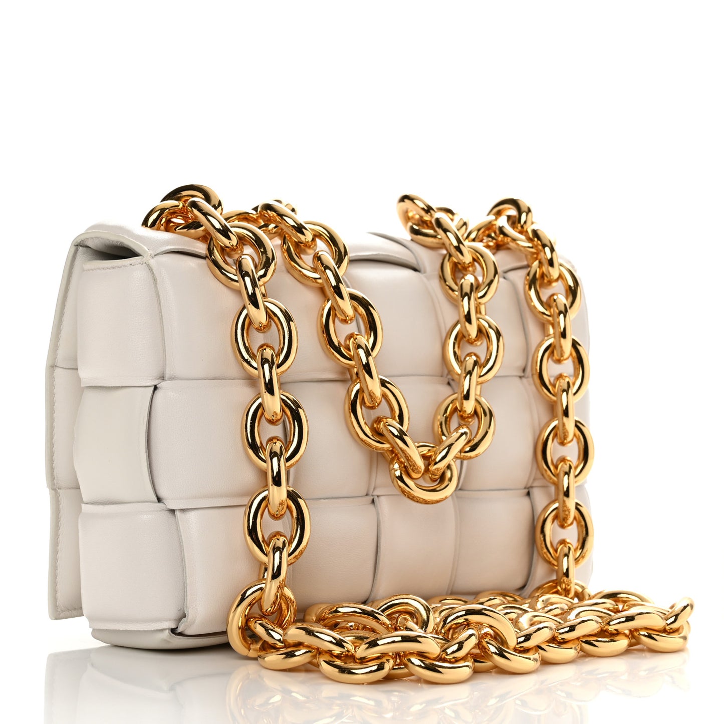 Lambskin Maxi Intreccio Padded Chain Cassette Crossbody Bag White