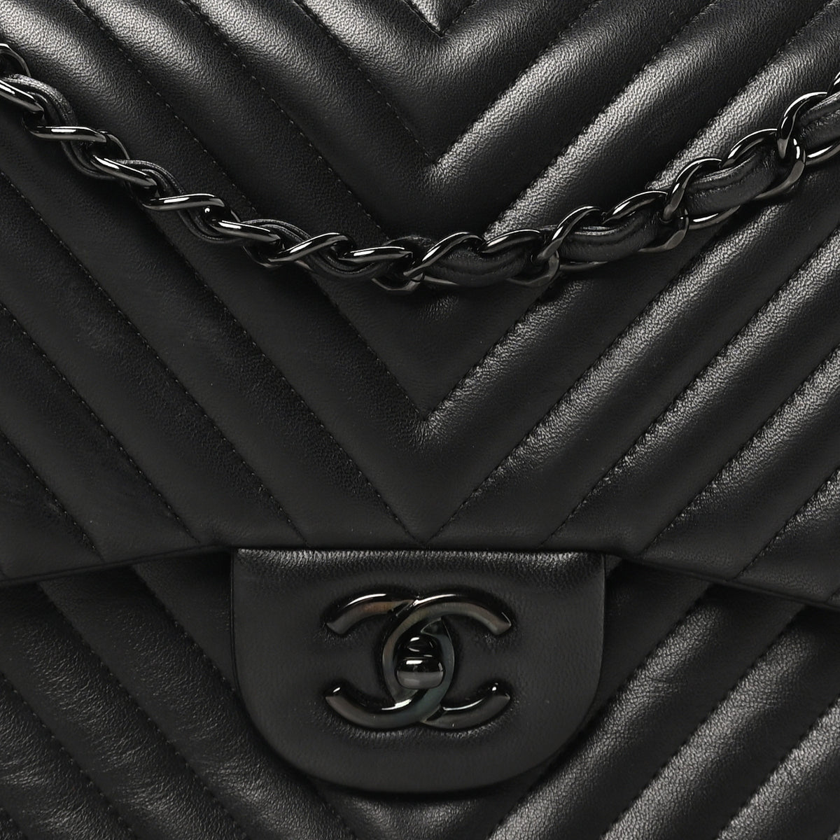 Chanel Lambskin Chevron Quilted Jumbo Double Flap So Black 8 of 10