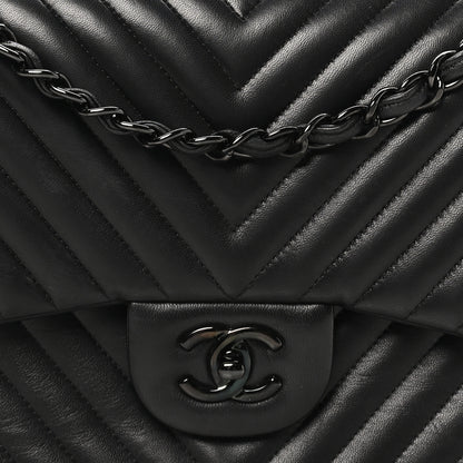 Chanel Lambskin Chevron Quilted Jumbo Double Flap So Black 8 of 10