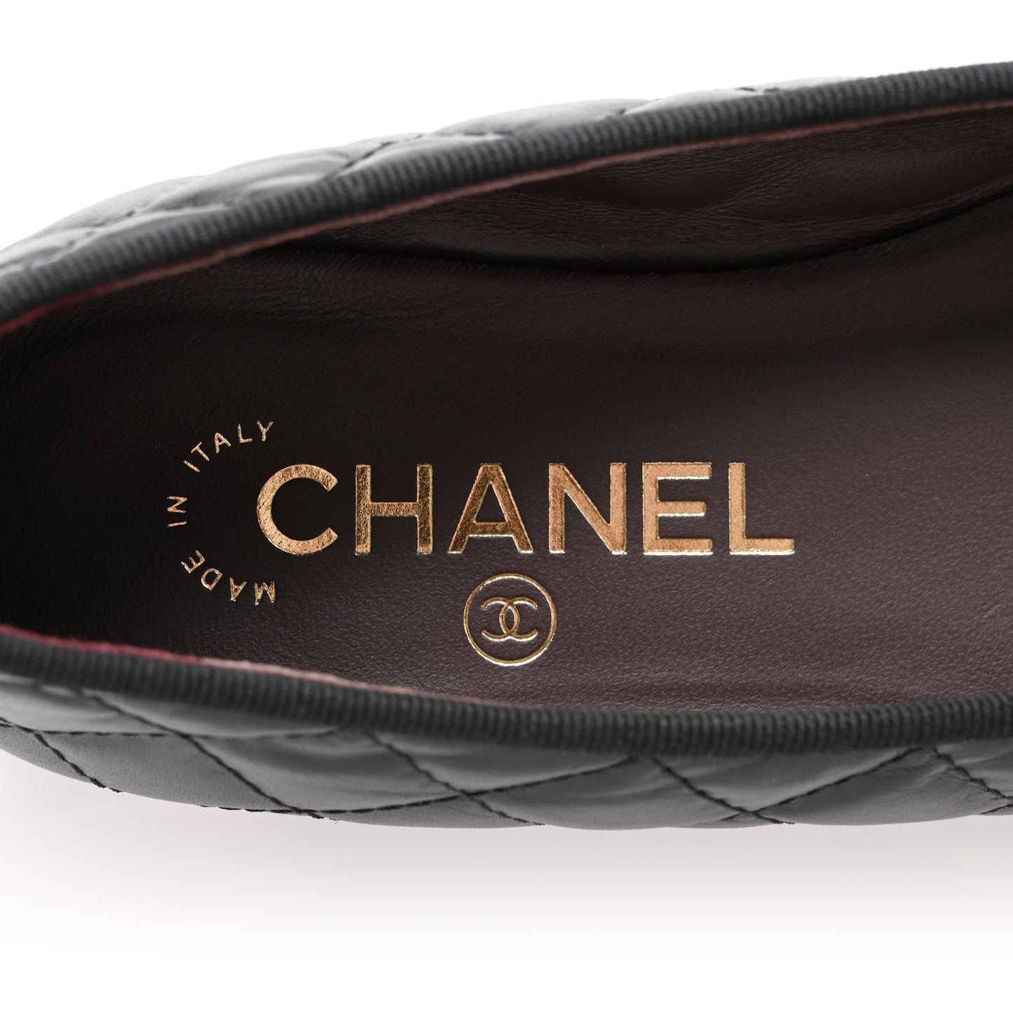 Aged Calfskin Quilted CC Cap Toe Ballerina Flats 36.5 Black