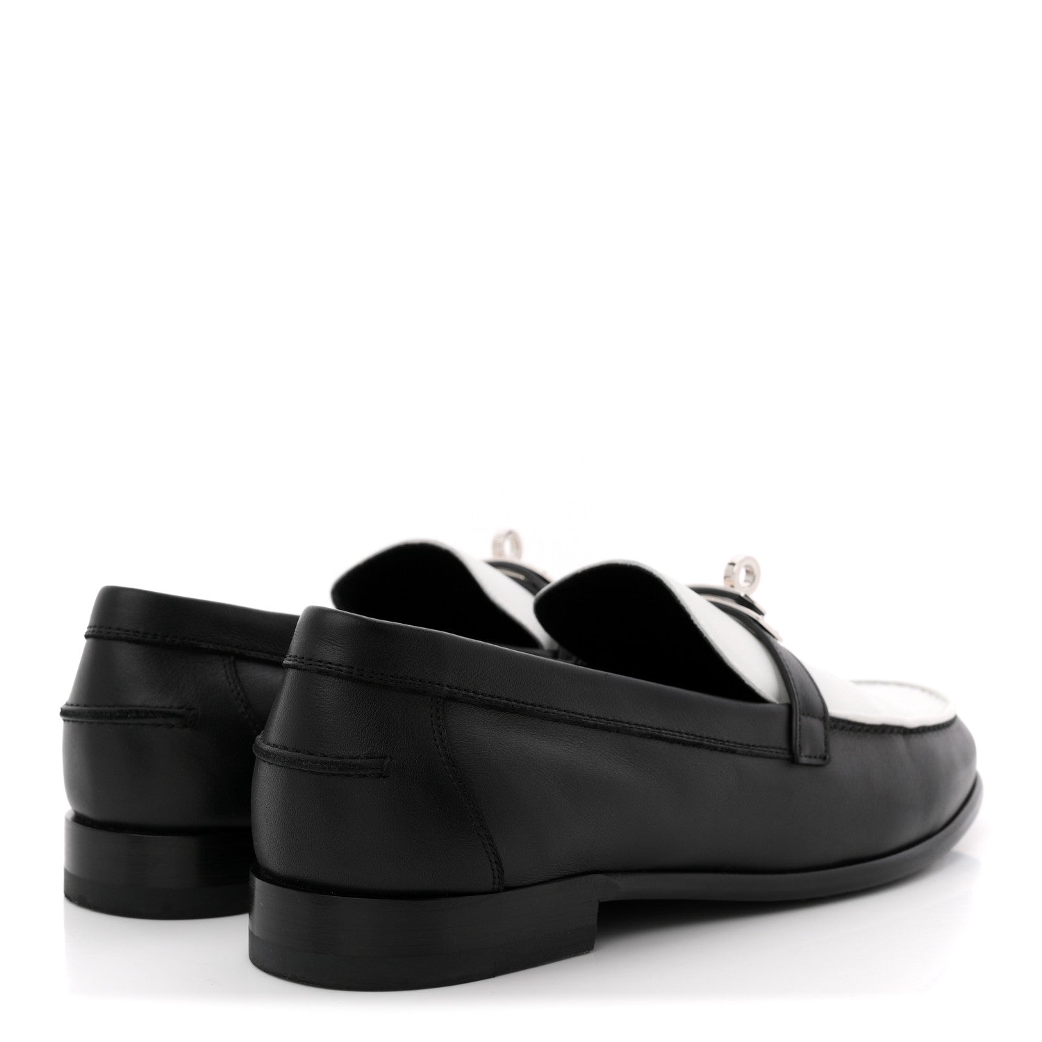 Hermes Calfskin Womens Destin Loafers 39.5 Black White 5 of 11