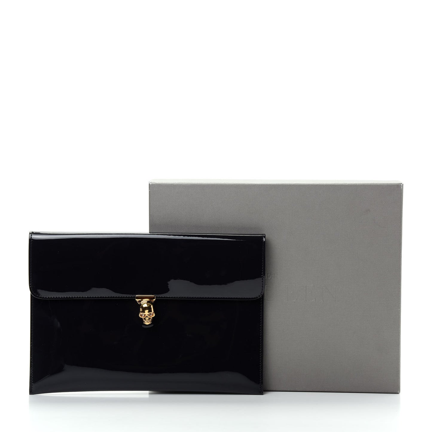 Patent Skull Lock Envelope Clutch