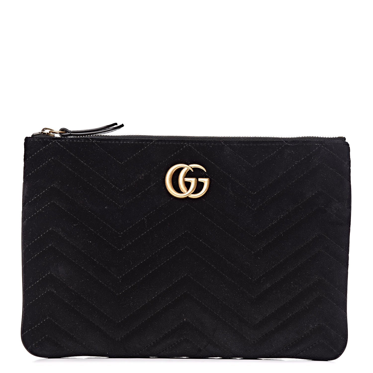 Gucci Velvet Matelasse GG Marmont Zip Pouch Black 1 of 13