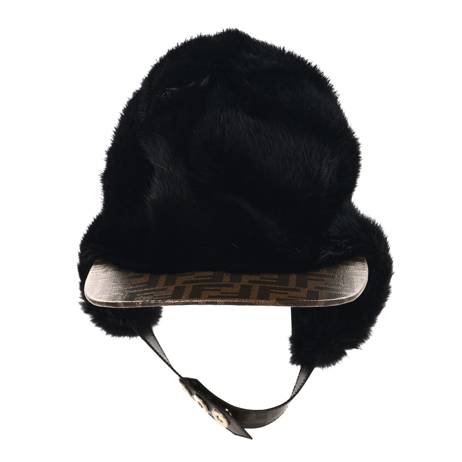 Fendi Mink Glazed Fabric FF Cap Hat M Black Tobacco 7 of 16