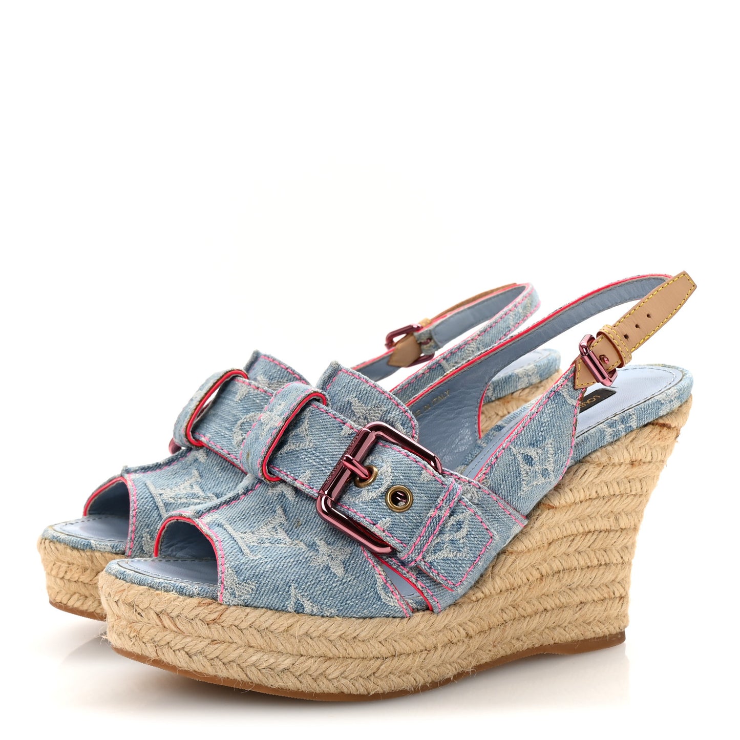 Denim Monogram Espadrille Wedge Sandals 38 Blue