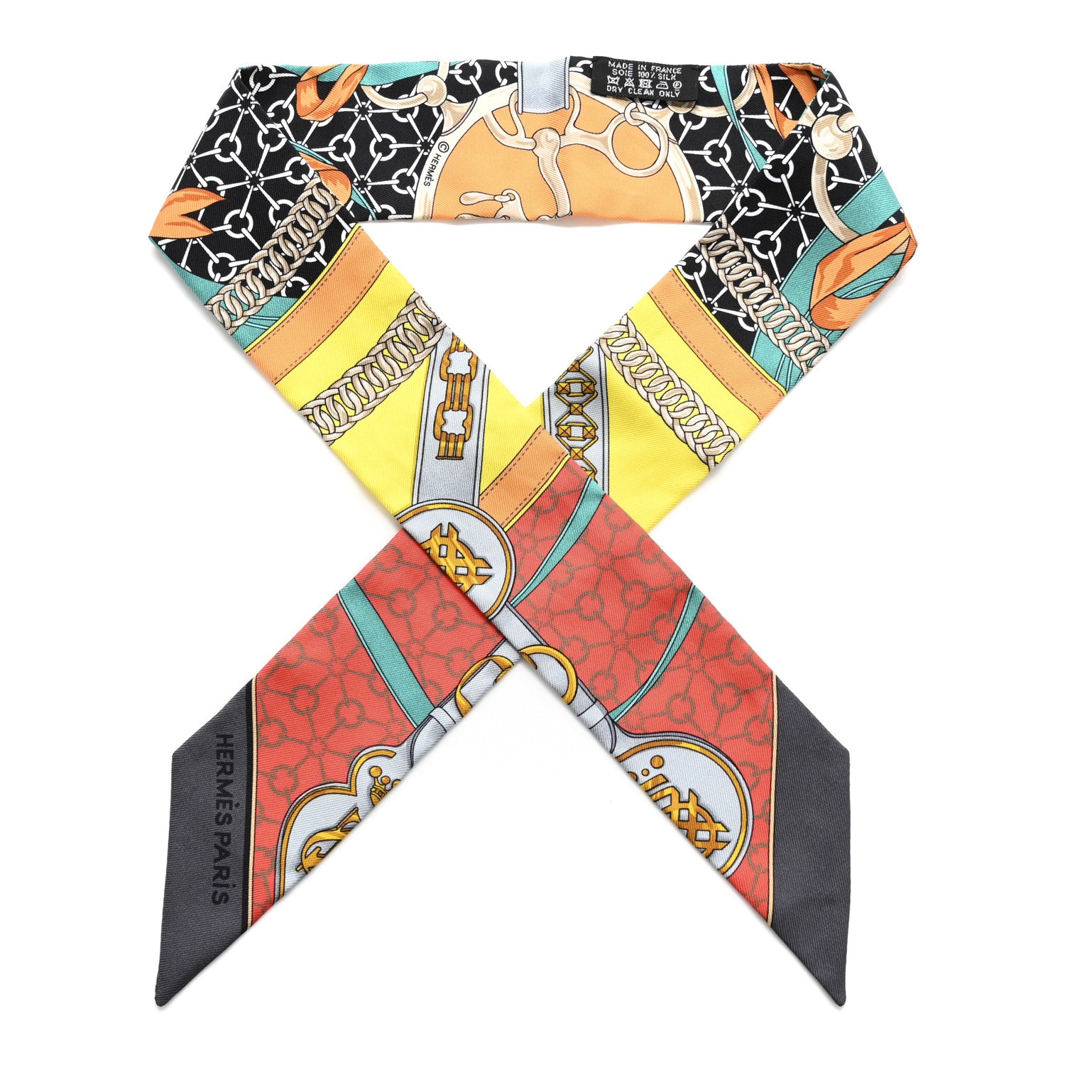 Hermes Silk La Promenade Du Matin Twilly Orange Jaune Black 1 of 4