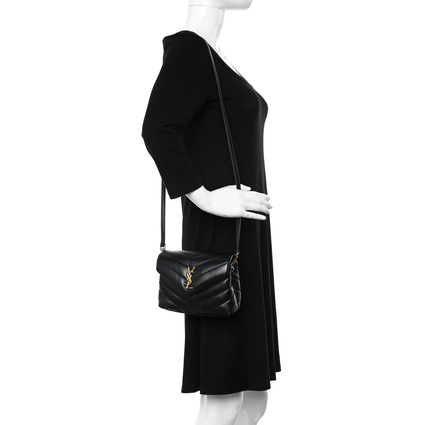 Calfskin Y Quilted Monogram Toy Loulou Crossbody Bag Black