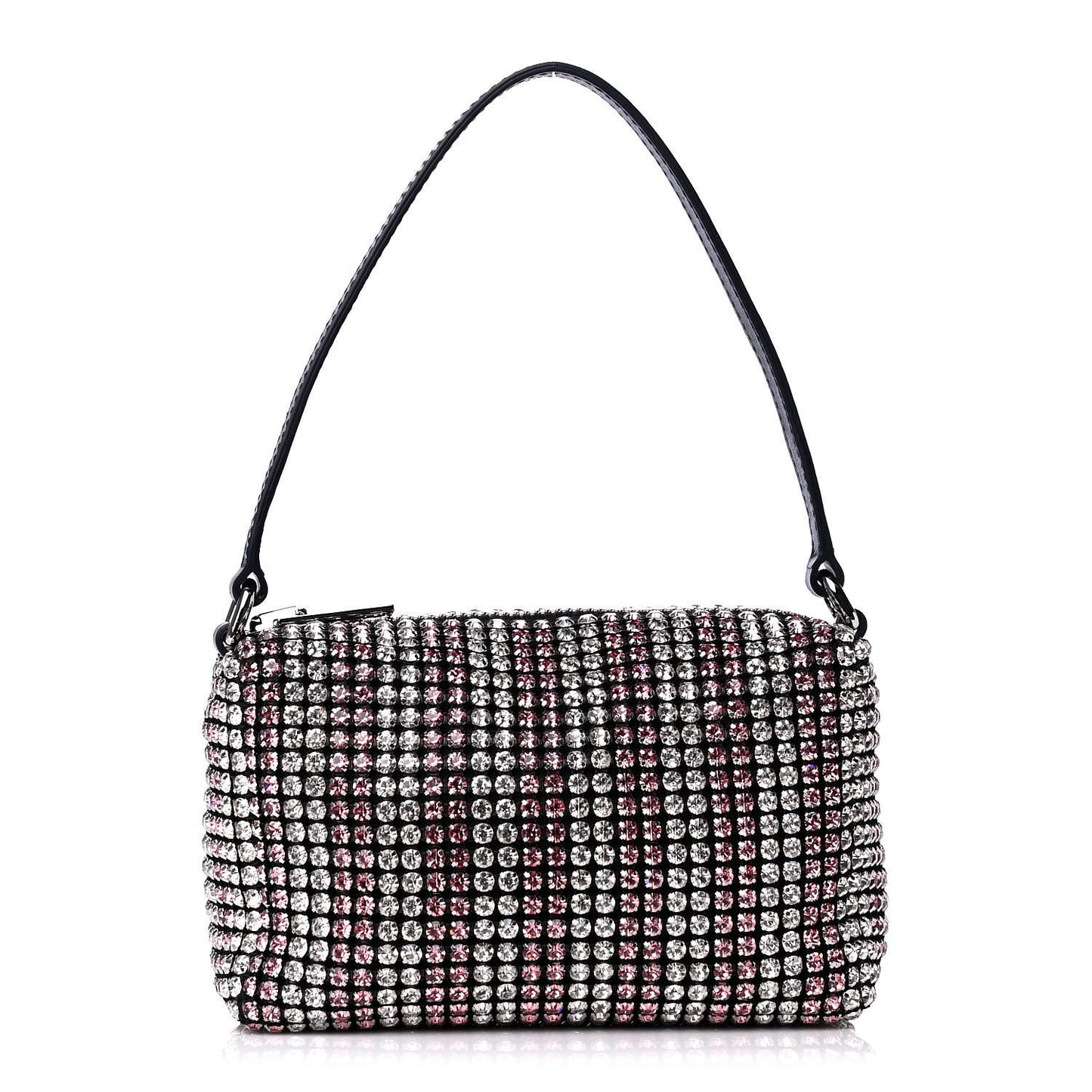 Mesh Crystal Rhinestone Mini Heiress Pouch Pink Silver