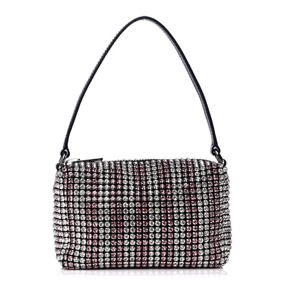 Alexander Wang Mesh Crystal Rhinestone Mini Heiress Pouch Pink Silver 1 of 9