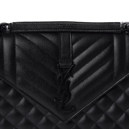 Saint Laurent Grain De Poudre Textured Mixed Matelasse Triquilt Medium Monogram Satchel Black 12 of 12