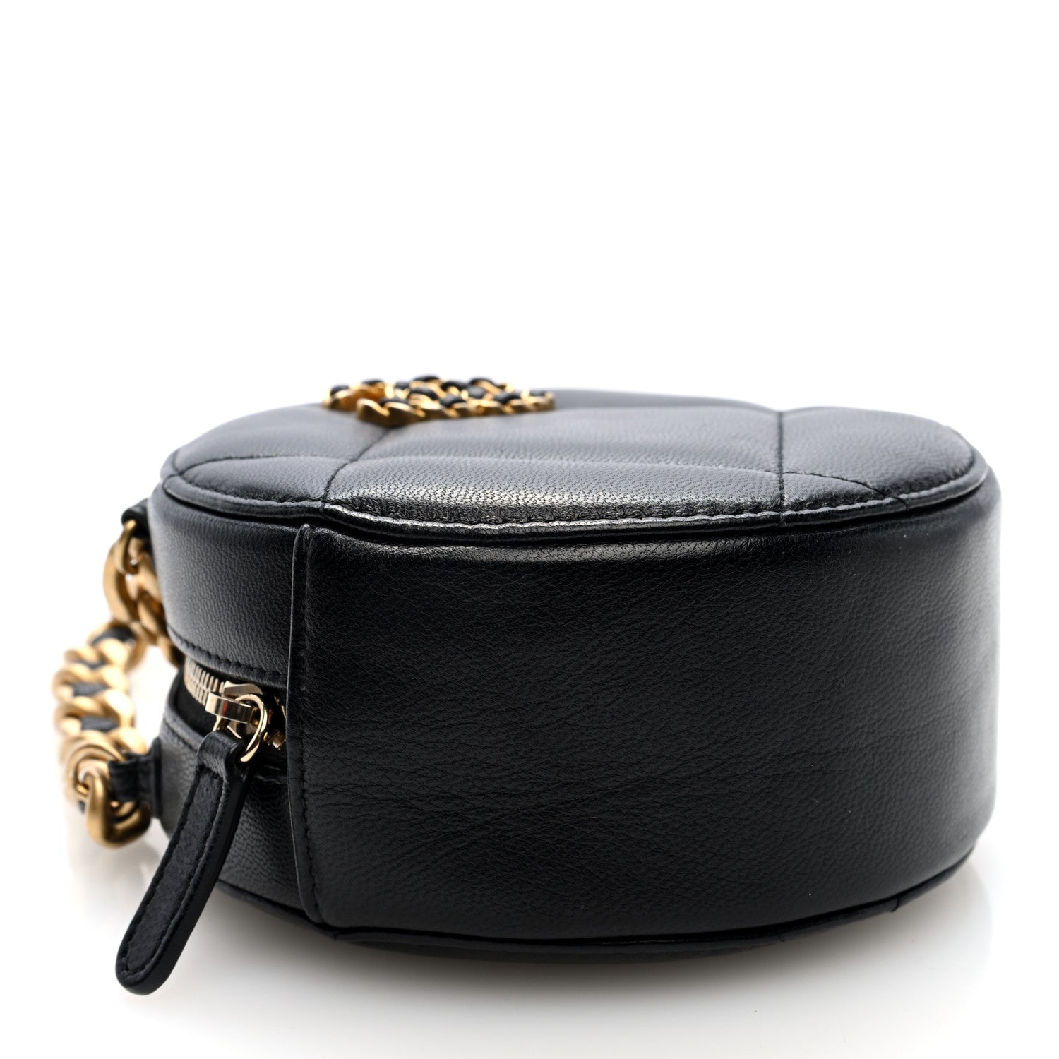 Chanel Lambskin Quilted Chanel 19 Round Clutch With Chain Black 4 of 10