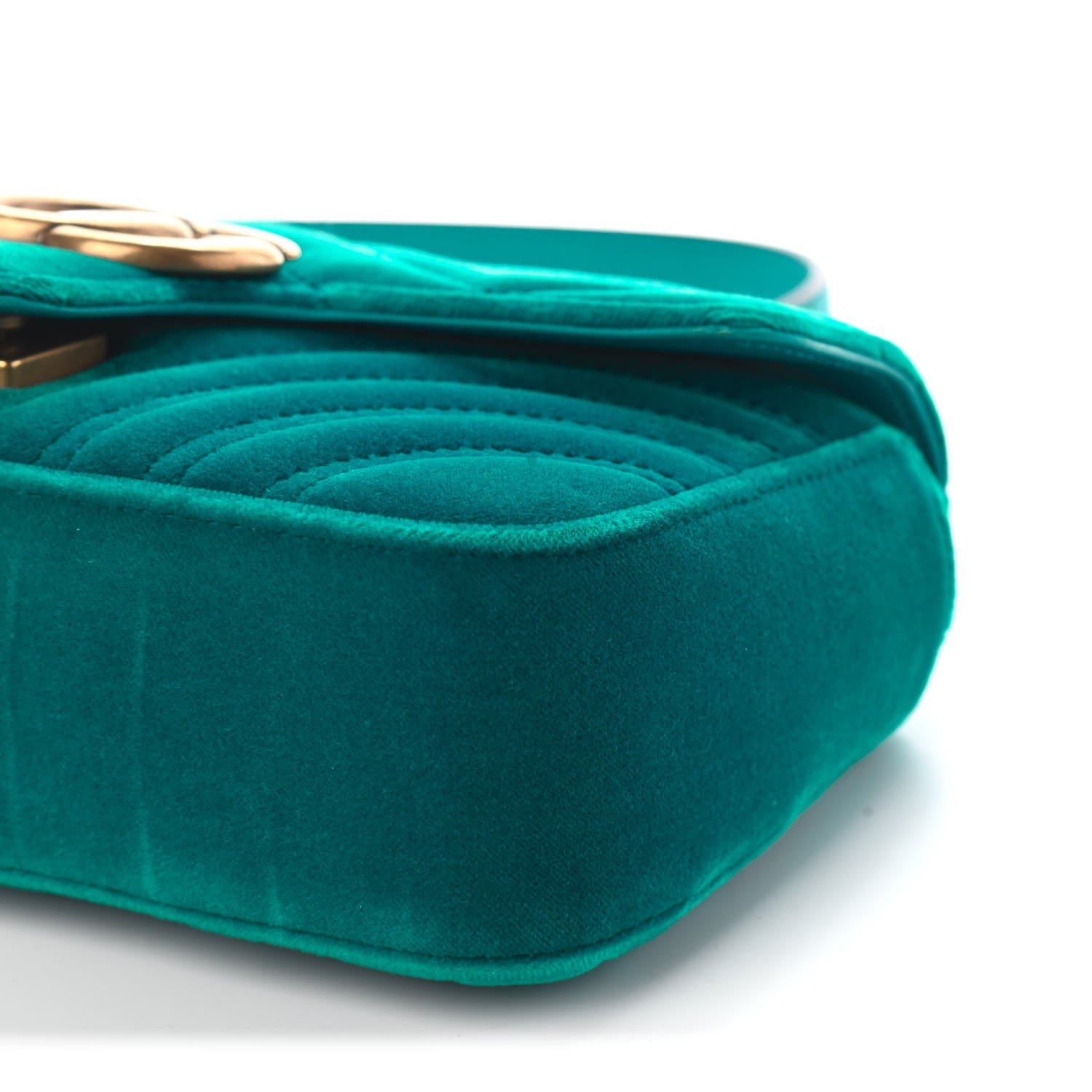 Gucci Velvet Matelasse Mini GG Marmont Shoulder Bag Pavone Cyan 8 of 8