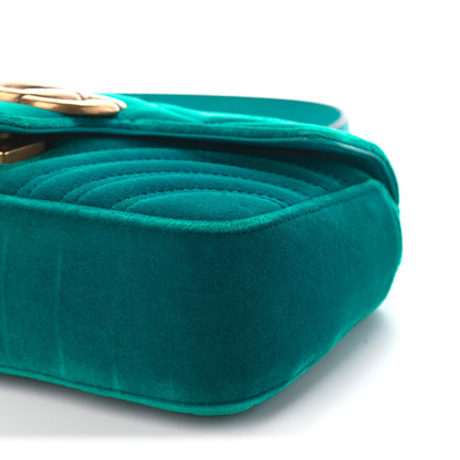 Gucci Velvet Matelasse Mini GG Marmont Shoulder Bag Pavone Cyan 8 of 8