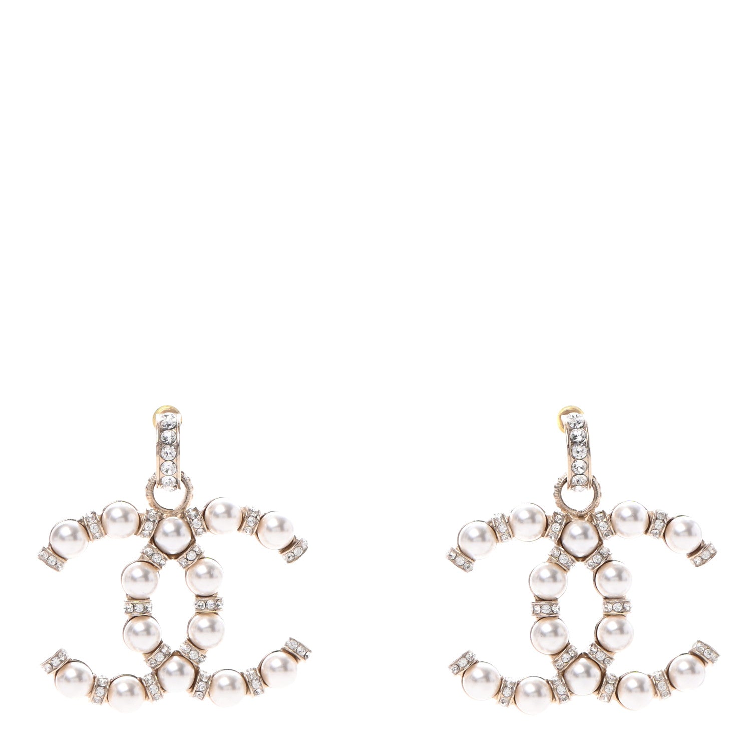 Chanel Pearl Crystal Nefertiti CC Drop Earrings Gold 1 of 4