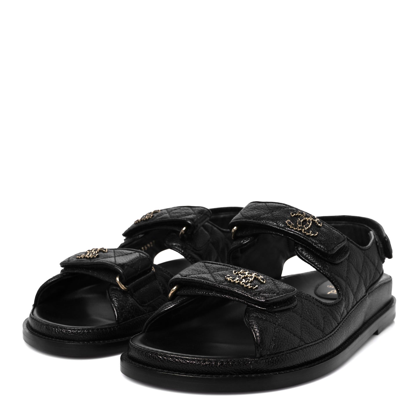Grained Calfskin Velcro Dad Sandals 39 Black