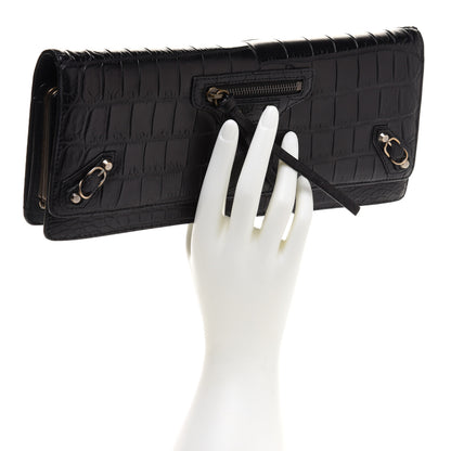 Balenciaga Crocodile Classic Hardware Papier Wand Clutch Black 2 of 12