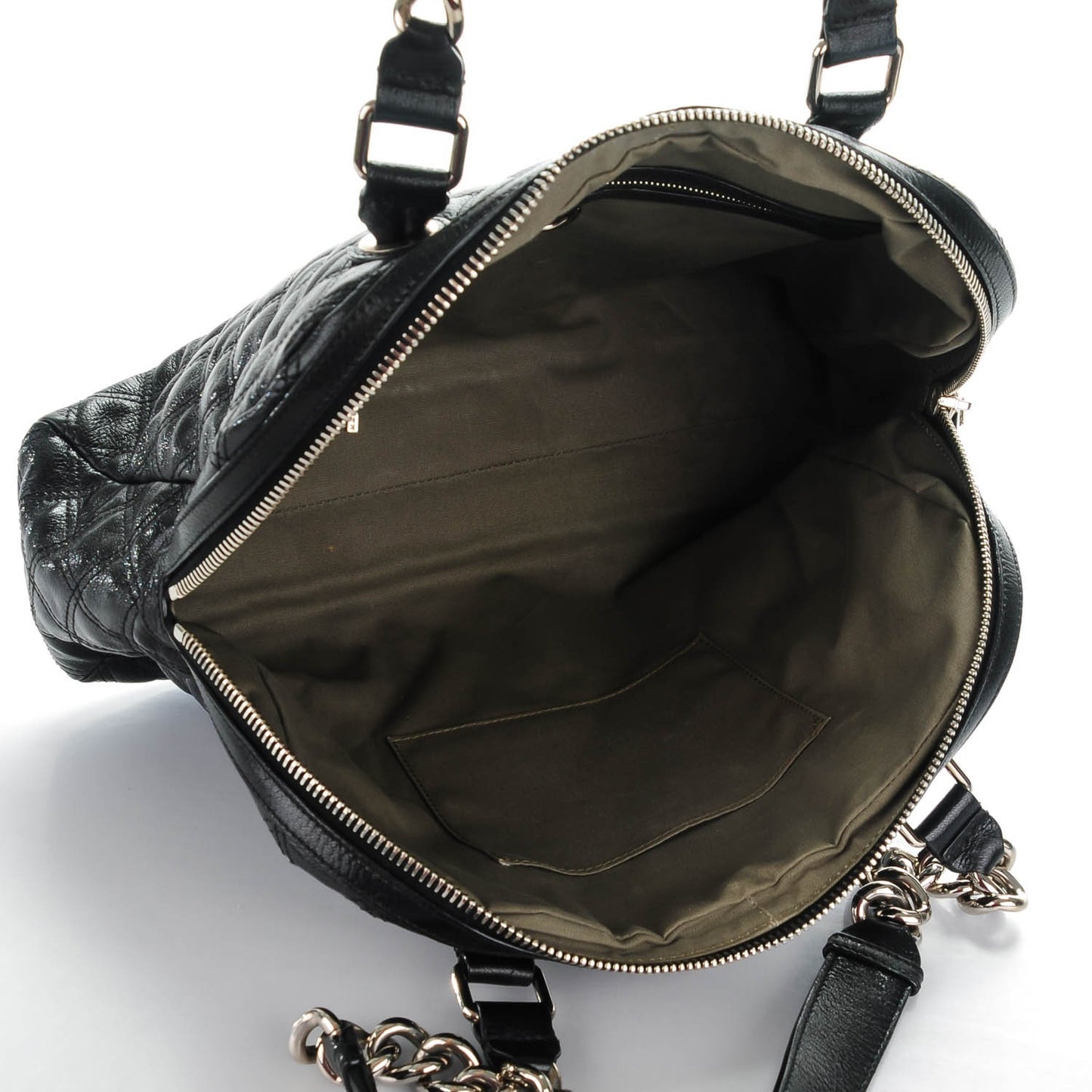 Lacquered Goatskin Quilted Karlie Satchel Black