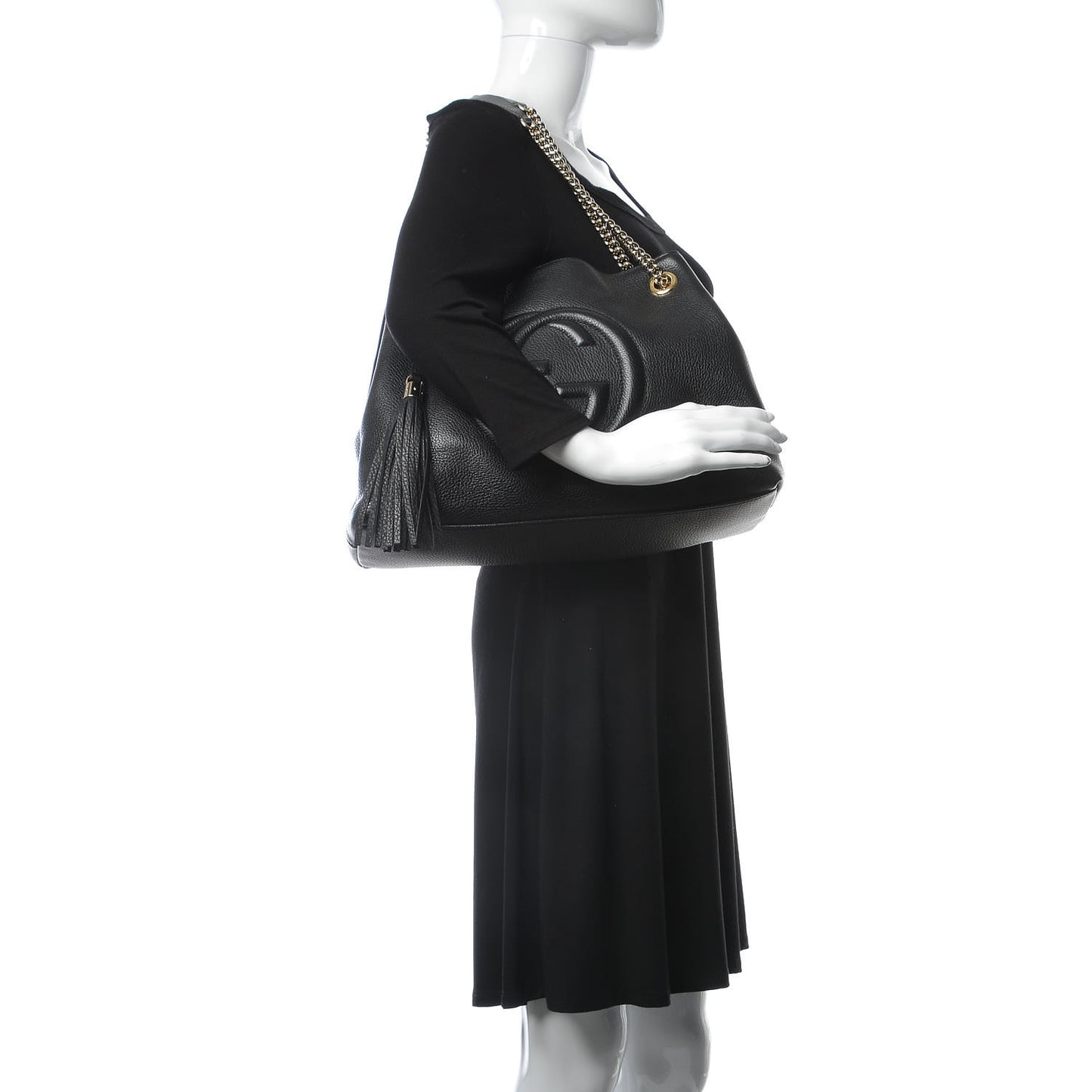 Pebbled Calfskin Medium Soho Chain Shoulder Bag Black