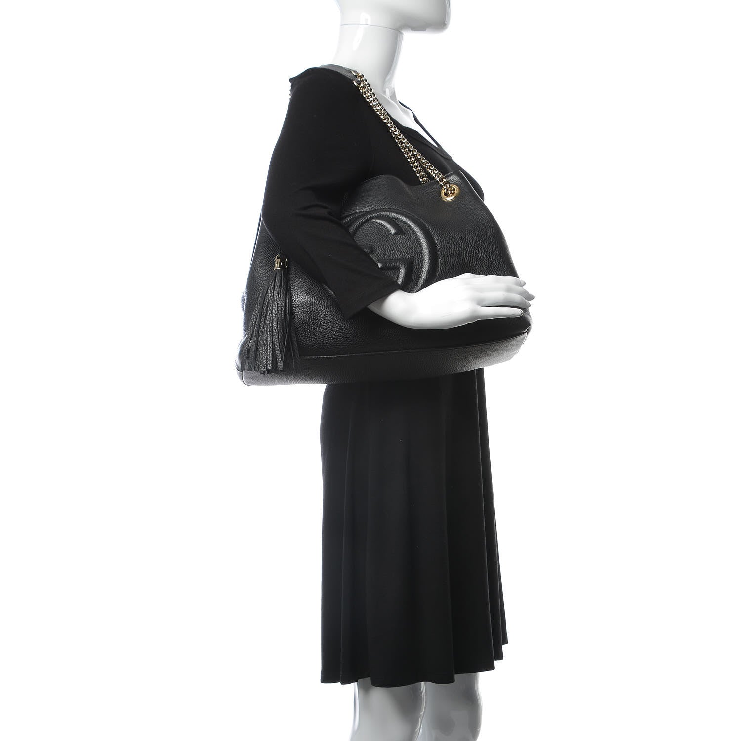 Gucci Pebbled Calfskin Medium Soho Chain Shoulder Bag Black 2 of 7