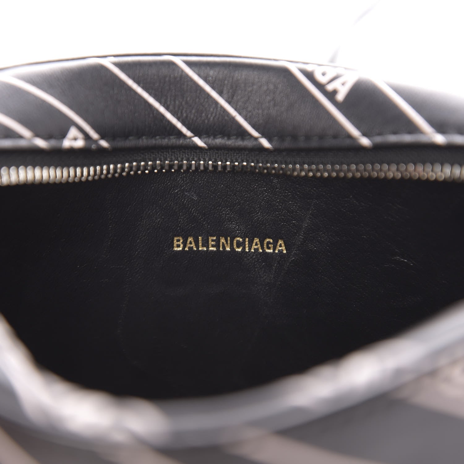 Balenciaga Calfskin Diagonal Allover Logo Print XS Ville Camera Bag Black White 6 of 10