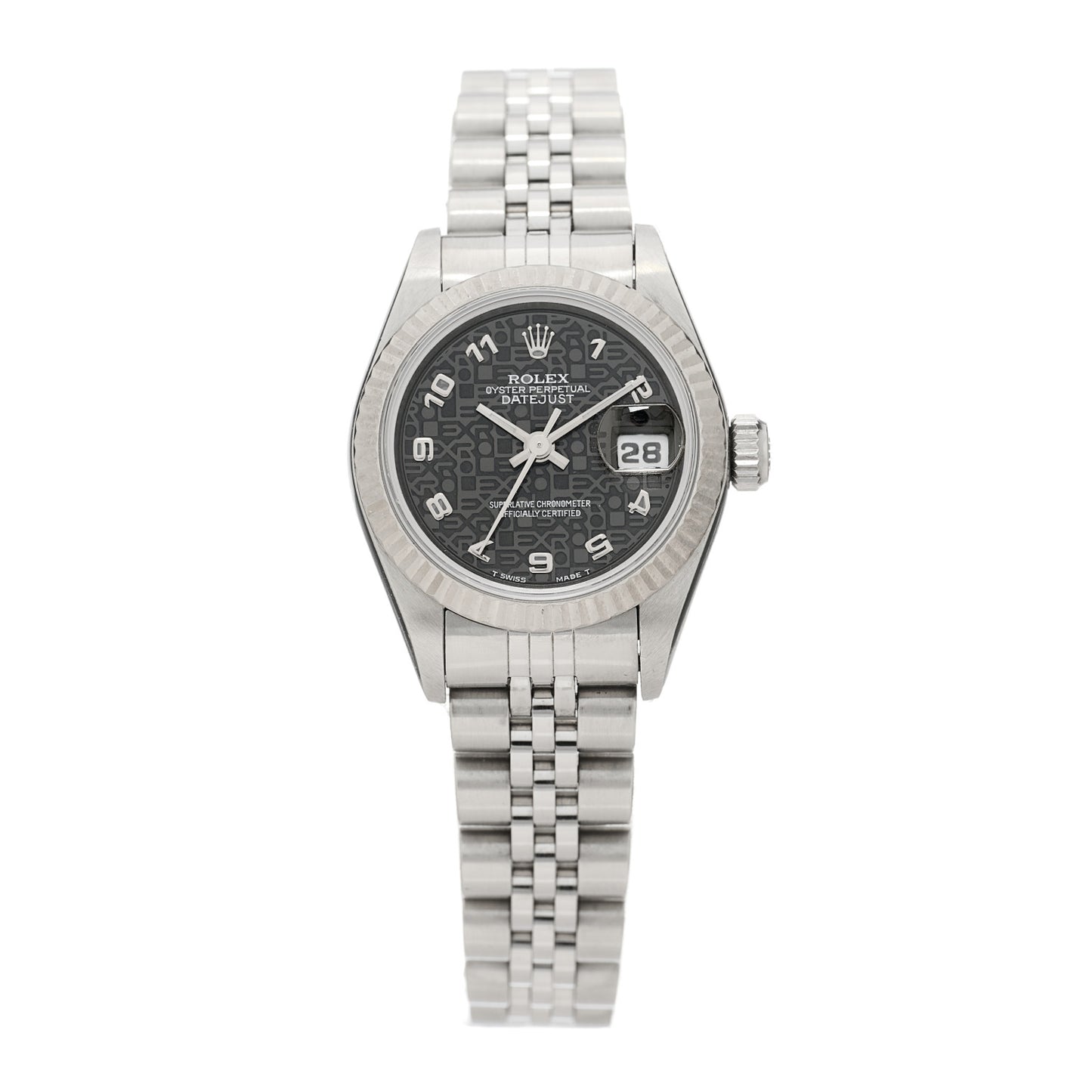 Stainless Steel 18K White Gold Diamond 26mm Oyster Perpetual Datejust Watch Black Jubilee 69174