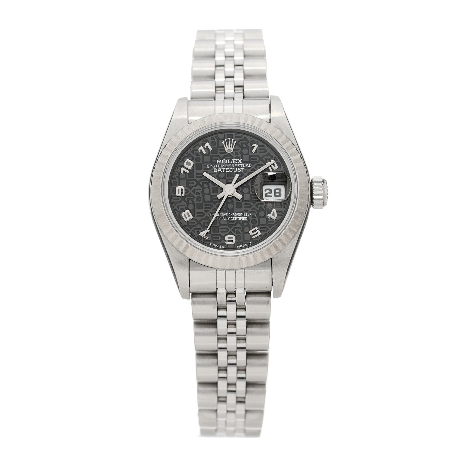 Rolex Stainless Steel 18K White Gold Diamond 26mm Oyster Perpetual Datejust Watch Black Jubilee 69174 1 of 4