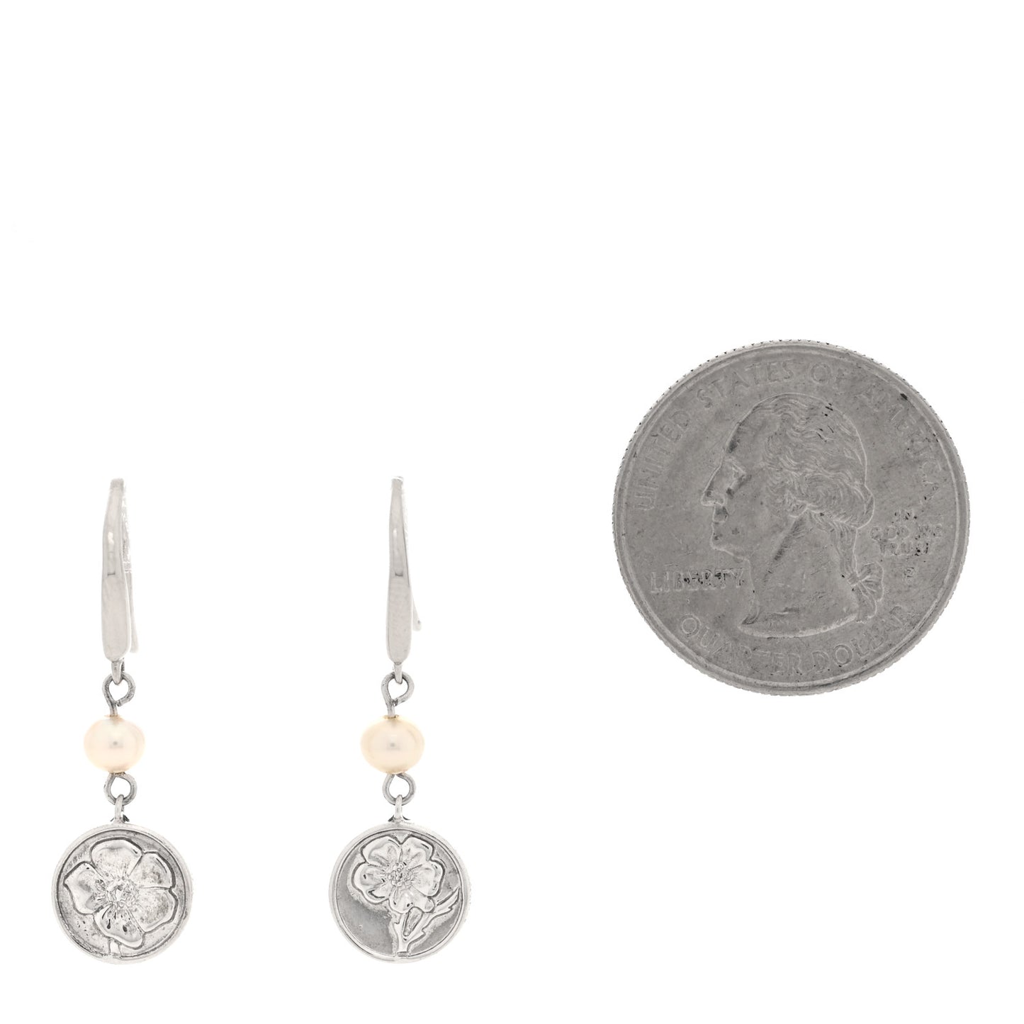 Sterling Silver Pearl Flower Drop Earrings