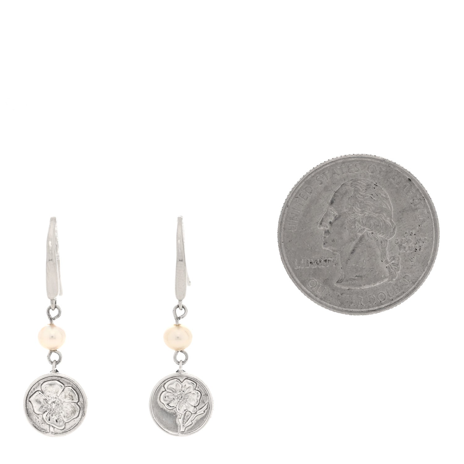 Tiffany Sterling Silver Pearl Flower Drop Earrings 2 of 4