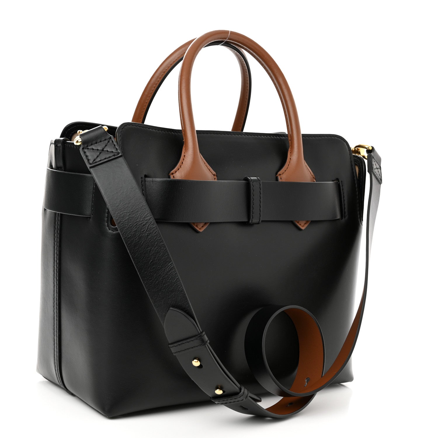 Burberry Smooth Calfskin Triple Stud Small Belt Bag Black Tan 2 of 9