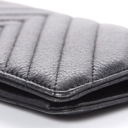 Chanel Shiny Goatskin Chevron Quilted Yen Wallet Black 9 of 15
