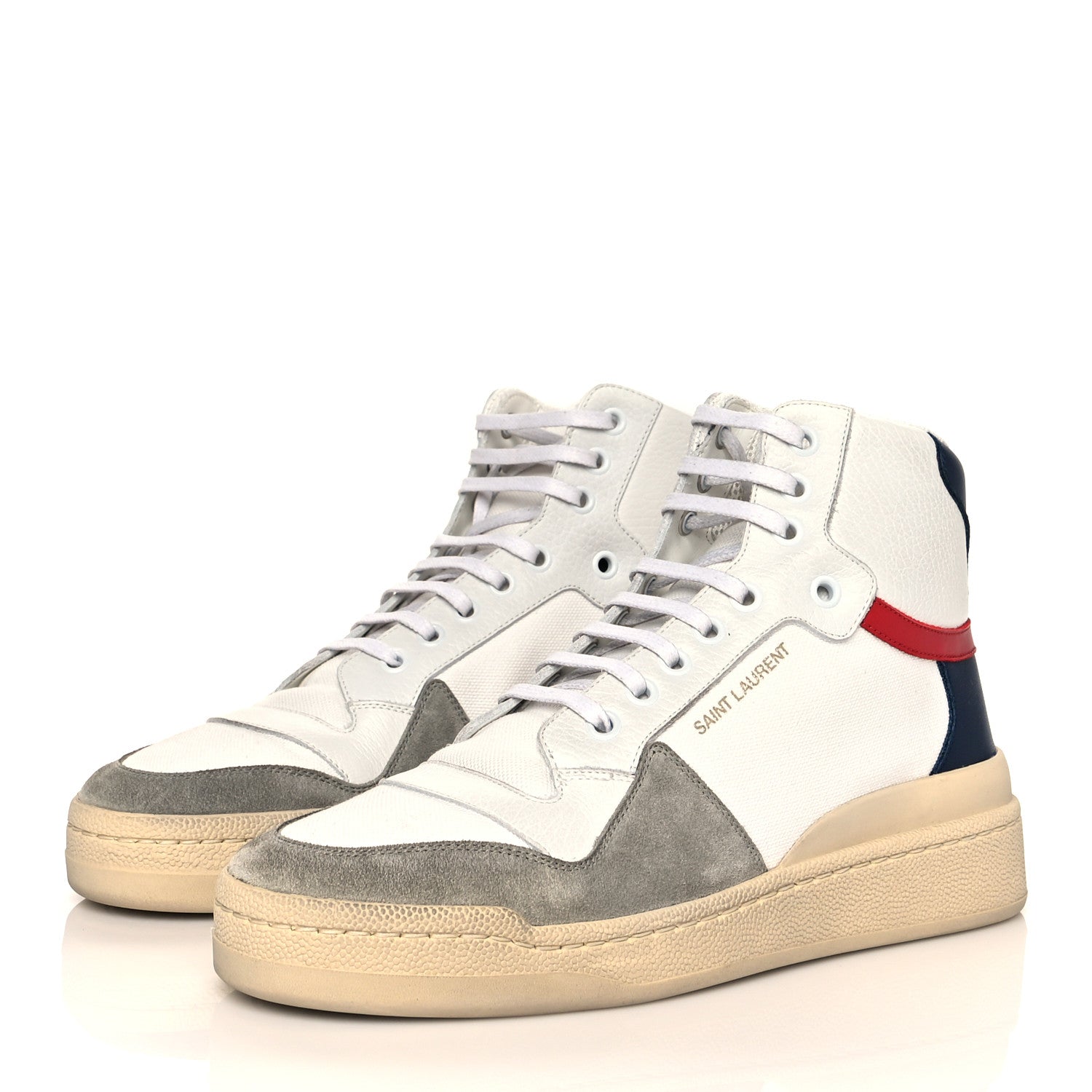 Saint Laurent Suede Canvas SL24 Mid Top Sneakers 38.5 White Grey Black 3 of 10