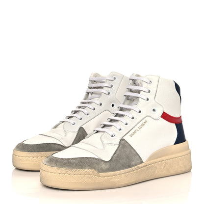 Saint Laurent Suede Canvas SL24 Mid Top Sneakers 38.5 White Grey Black 3 of 10